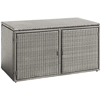 Rattan Deck Box Outdoor&Indoor 88 Gallon Wicker Storage Bench W/Separate Storage Shelf - Grey