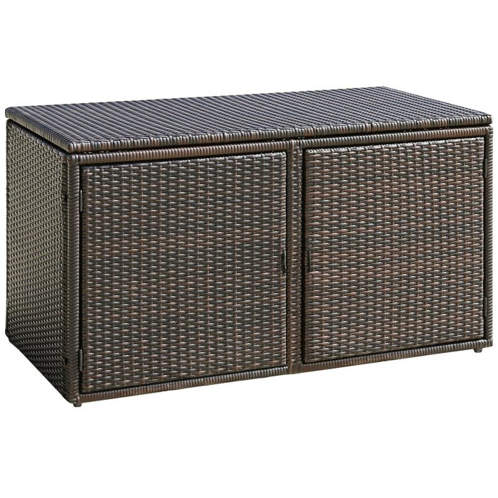Rattan Deck Box Outdoor&Indoor 88 Gallon Wicker Storage Bench W/Separate Storage Shelf - Brown - Image 1