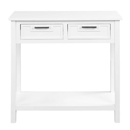 Console Sofa Table with 2 Drawers and Bottom Shelf - White