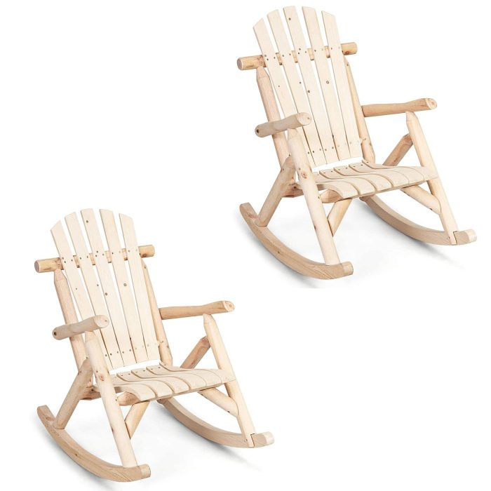 Log Rocking Chair Wood Porch & Patio Rocker for Deck Balcony - 2 - Image 1