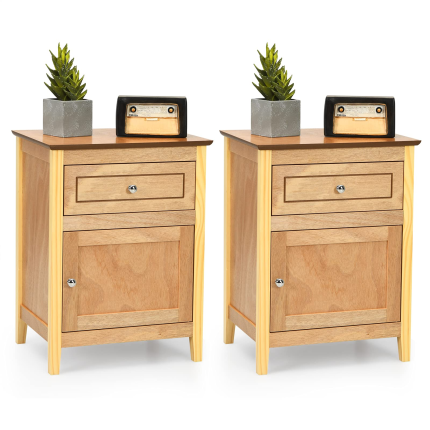Wooden End Table W/Shelf, 2-Tier Storage Side Table Bedside,Sofa Table - Natural 2