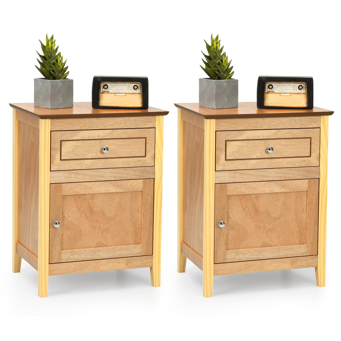 Wooden End Table W/Shelf, 2-Tier Storage Side Table Bedside,Sofa Table - Natural 2 - Image 1
