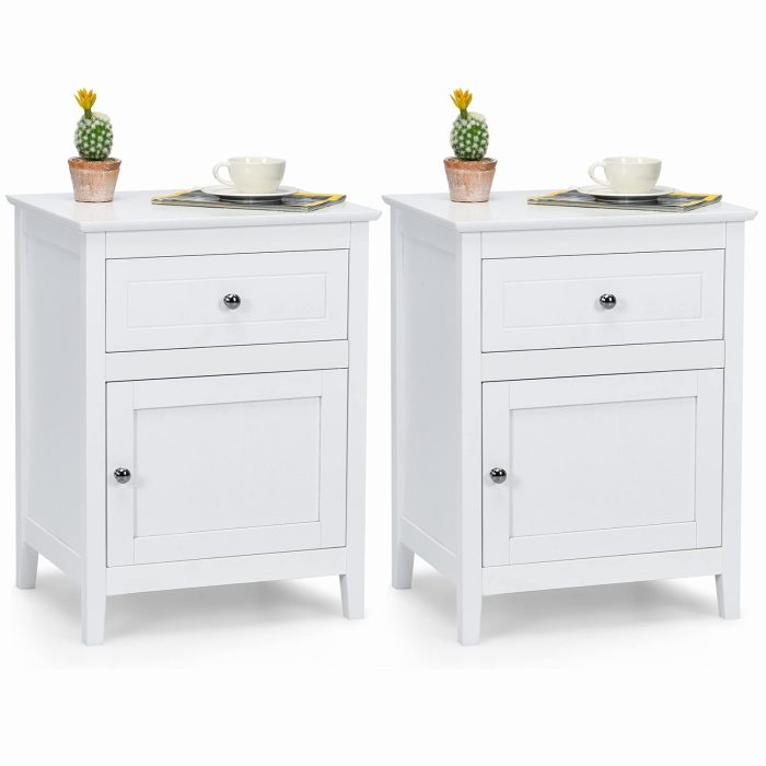 Wooden End Table W/Shelf, 2-Tier Storage Side Table Bedside,Sofa Table - White 2 - Image 1