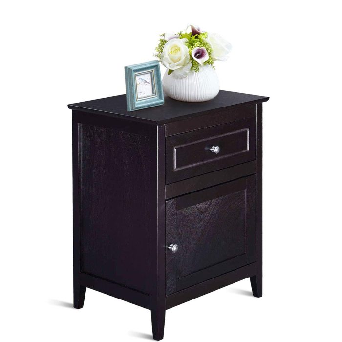 Wooden End Table W/Shelf, 2-Tier Storage Side Table Bedside,Sofa Table - Black 1 - Image 1