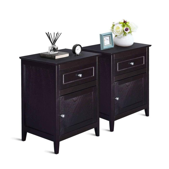 Wooden End Table W/Shelf, 2-Tier Storage Side Table Bedside,Sofa Table - Black 2 - Image 1