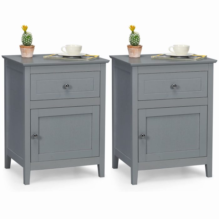 Wooden End Table W/Shelf, 2-Tier Storage Side Table Bedside,Sofa Table - Grey 2 - Image 1