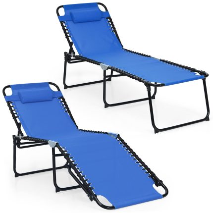 Giantex Patio Chaise Lounge Chair Foldable W/Adjustable Positions - Navy 2