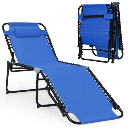 Giantex Patio Chaise Lounge Chair Foldable W/Adjustable Positions - Navy 1