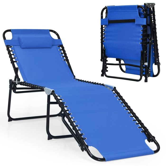 Giantex Patio Chaise Lounge Chair Foldable W/Adjustable Positions - Navy 1 - Image 1