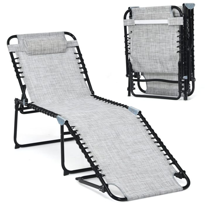 Giantex Patio Chaise Lounge Chair Foldable W/Adjustable Positions - Gray 1 - Image 1