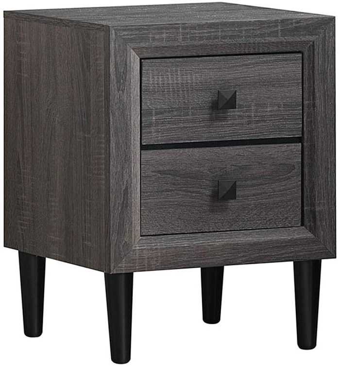 Nightstand Wooden W/Two Storage Drawers and Handles - Grey 1 - Image 1