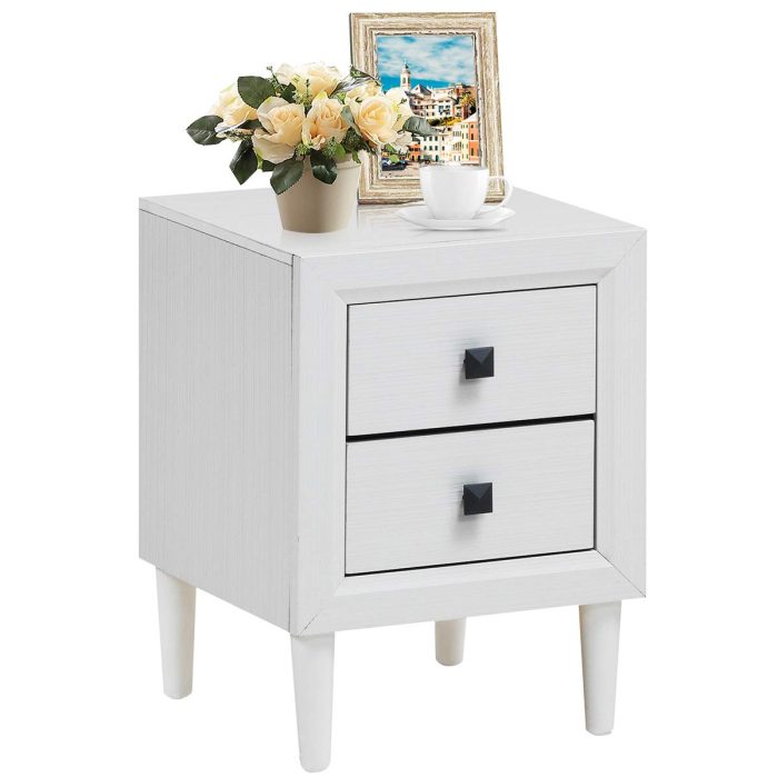 Nightstand Wooden W/Two Storage Drawers and Handles - White 1 - Image 1