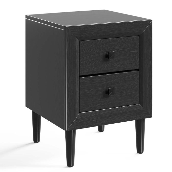 Nightstand Wooden W/Two Storage Drawers and Handles - Black 1 - Image 1