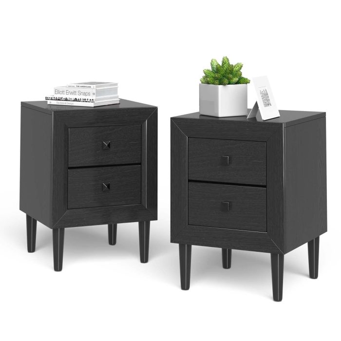 Nightstand Wooden W/Two Storage Drawers and Handles - Black 2 - Image 1