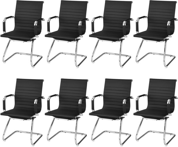 Giantex Conference Chair Set of 4 Heavy Duty PU Leather W/Protective Arm Sleeves - 8 Pack - Image 1
