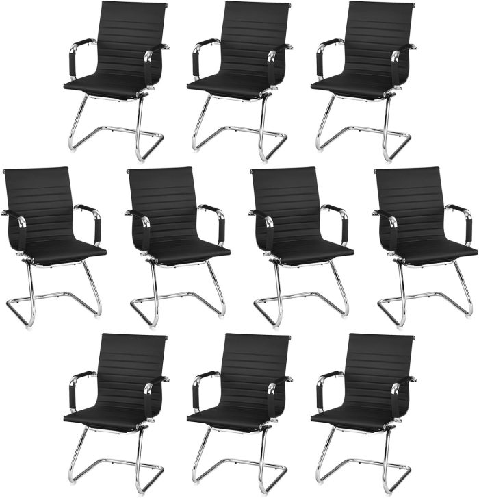 Giantex Conference Chair Set of 4 Heavy Duty PU Leather W/Protective Arm Sleeves - 10 Pack - Image 1