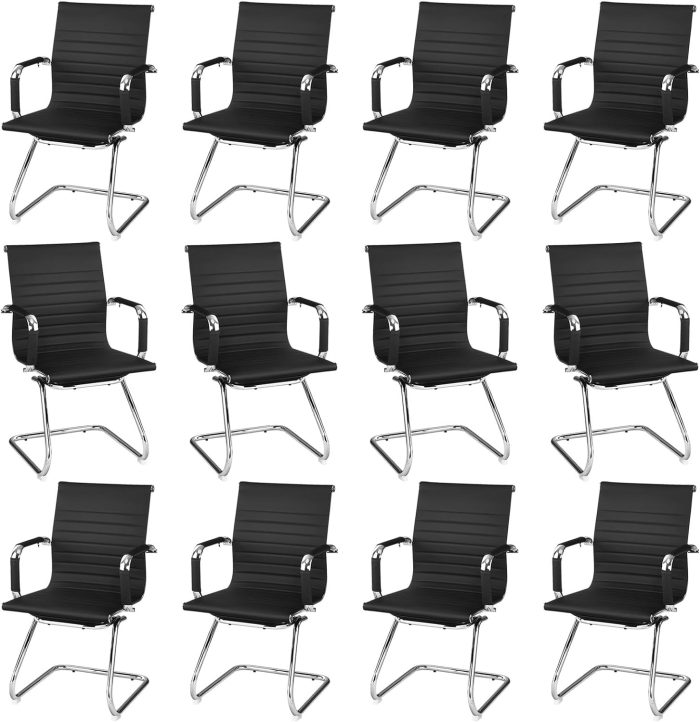Giantex Conference Chair Set of 4 Heavy Duty PU Leather W/Protective Arm Sleeves - 12 Pack - Image 1