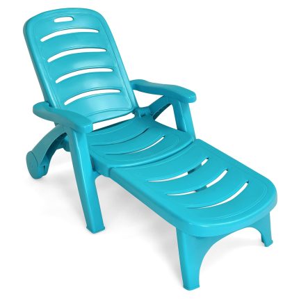 Giantex Patio Chaise Lounge Recliner on Wheels - Turquoise 1