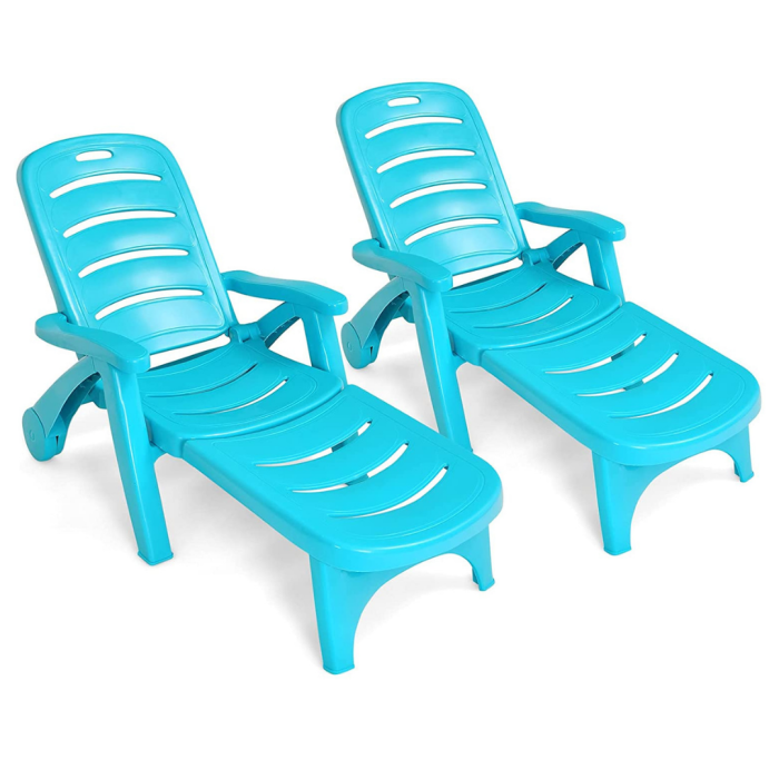 Giantex Patio Chaise Lounge Recliner on Wheels - Turquoise 2 - Image 1