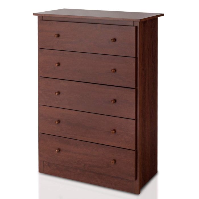 Giantex 5 Drawer Chest, Storage Dresser, Wooden Clothes Organizer - Brown - Image 1