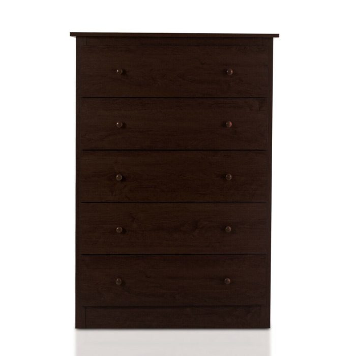 Giantex 5 Drawer Chest, Storage Dresser, Wooden Clothes Organizer - Coffee - Image 1