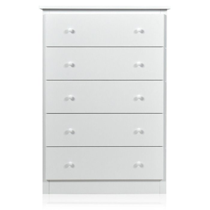 Giantex 5 Drawer Chest, Storage Dresser, Wooden Clothes Organizer - White - Image 1