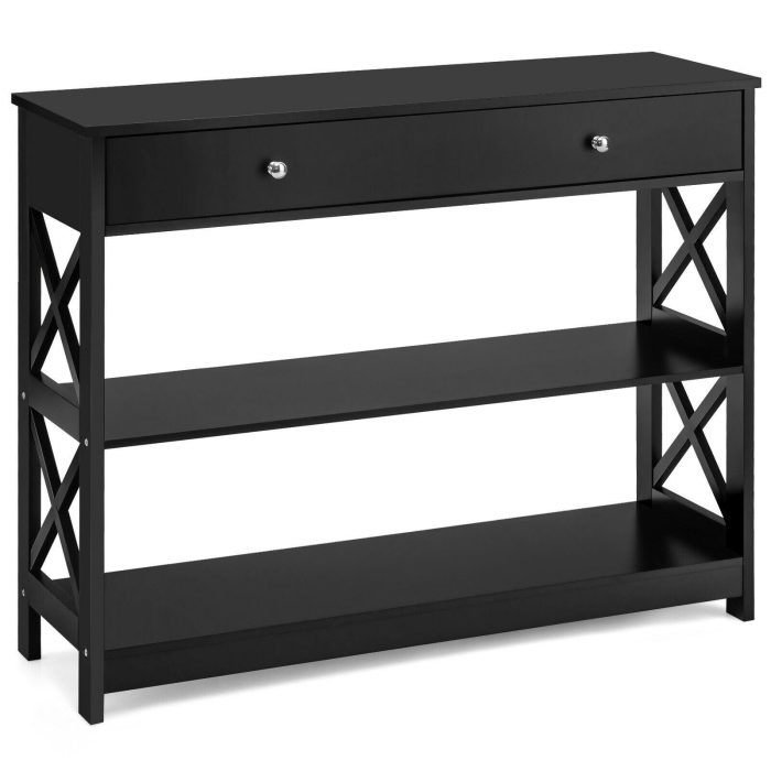 3-Tier Console Table with Drawers - Black - Image 1