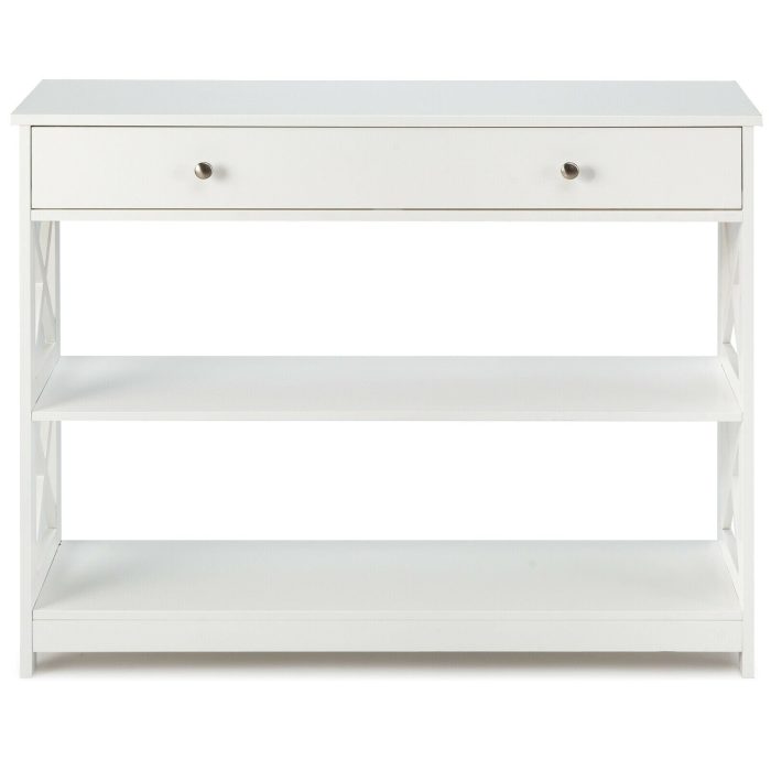 3-Tier Console Table with Drawers - White - Image 1