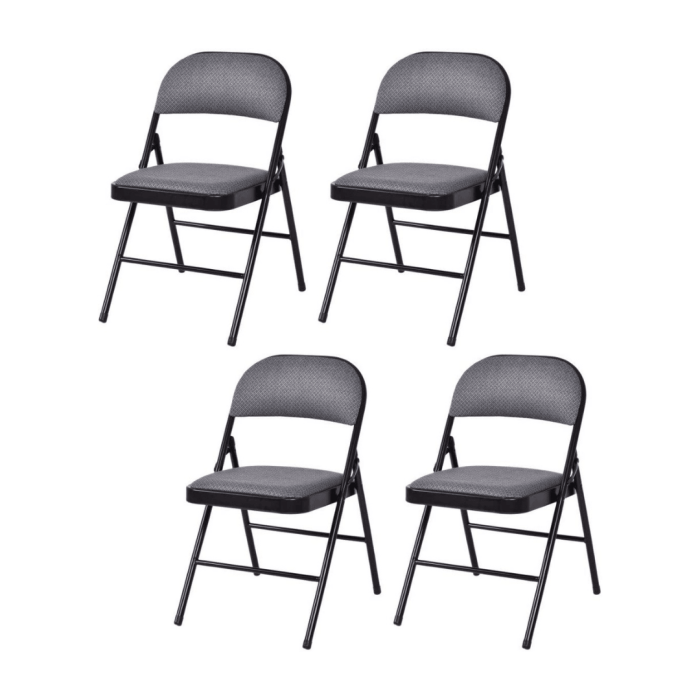 4-Pack Folding Chairs with Metal Frame and Fabric Upholstered Padded Seat - Pack of 4 Grey - Image 1
