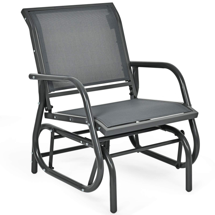 Swing Glider Chair W/Study Metal Frame Comfortable Patio Chair - Grey 1 - Image 1