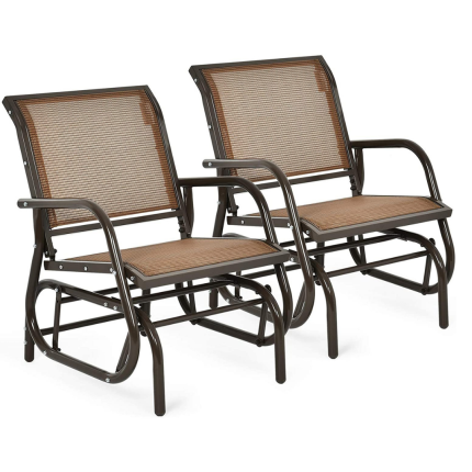 Swing Glider Chair W/Study Metal Frame Comfortable Patio Chair - Brown 2