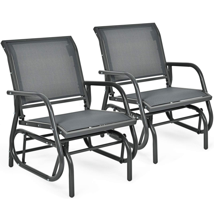 Swing Glider Chair W/Study Metal Frame Comfortable Patio Chair - Grey 2 - Image 1