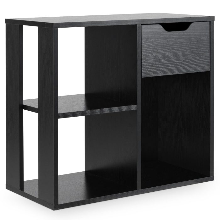 Giantex 3 Cube Bookcase with Drawer, 2 Tier Bookshelf for Small Space, Modern Freestandin - 1 Black - Image 1