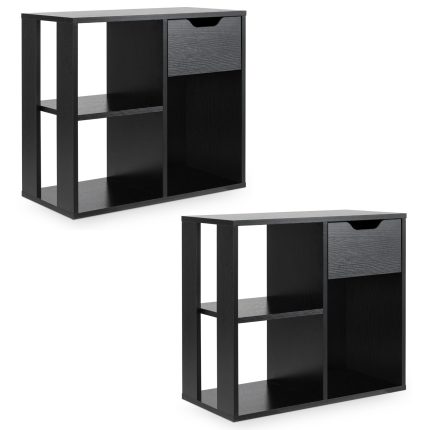 Giantex 3 Cube Bookcase with Drawer, 2 Tier Bookshelf for Small Space, Modern Freestandin - 2 Black