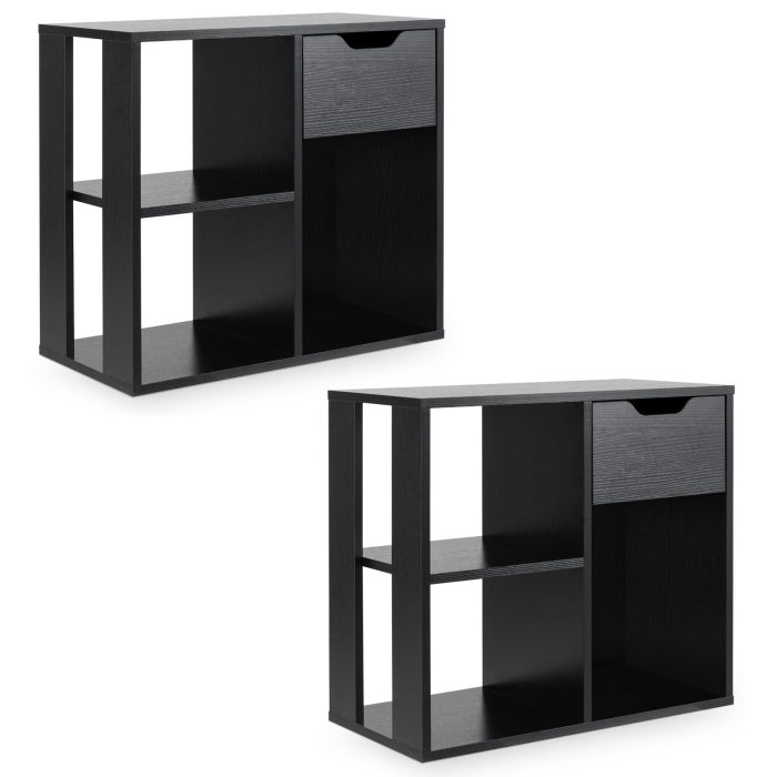 Giantex 3 Cube Bookcase with Drawer, 2 Tier Bookshelf for Small Space, Modern Freestandin - 2 Black - Image 1