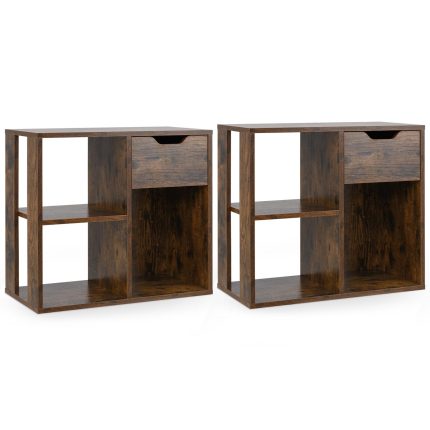 Giantex 3 Cube Bookcase with Drawer, 2 Tier Bookshelf for Small Space, Modern Freestandin - 2 Rustic Brown