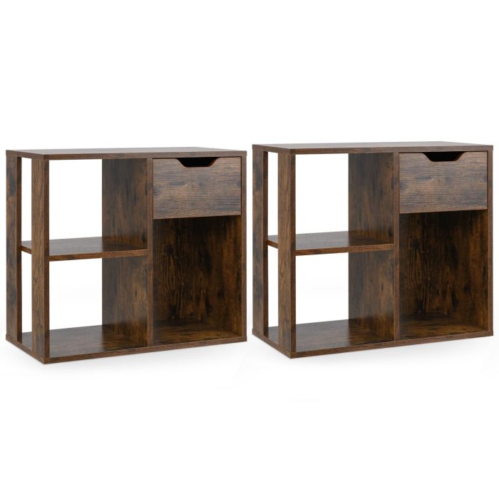Giantex 3 Cube Bookcase with Drawer, 2 Tier Bookshelf for Small Space, Modern Freestandin - 2 Rustic Brown - Image 1
