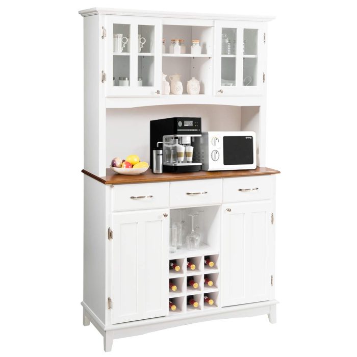 Giantex Buffet Hutch Cabinet, Kitchen Hutch Sideboard - White - Image 1