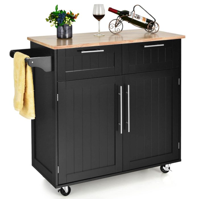 Giantex Kitchen Island Cart Rolling Storage Trolley Cart - Black - Image 1