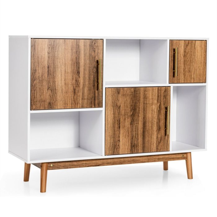 Sideboard Storage Cabinet W/Storage Compartments, Doors and Wood Legs - Natural - Image 1