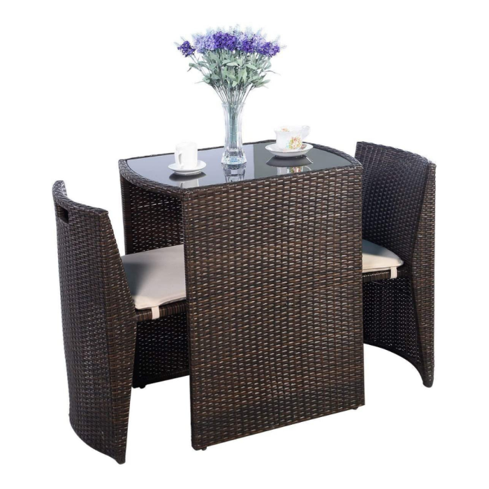 Giantex 3 PCS Cushioned Outdoor Wicker Garden Lawn Sofa Furniture (Brown) - Image 1