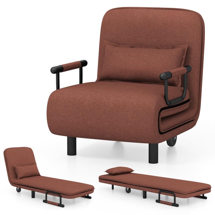 Giantex Convertible Sofa Bed, 3-in-1 Folding Sleeper Chair with 5-Position Adjustable Backrest - Coffee - Image 1