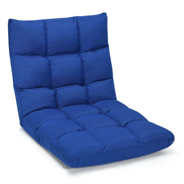 Adjustable Floor Gaming Sofa Chair 14-Position Cushioned Folding - Navy - Image 1