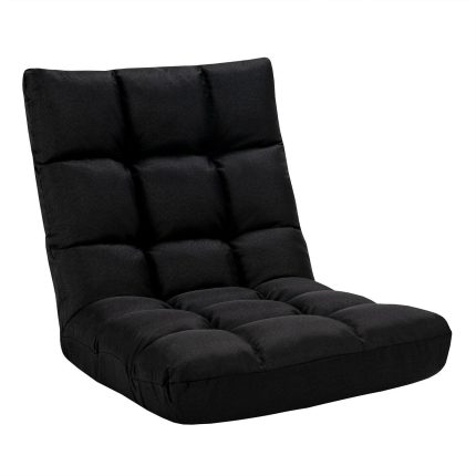Adjustable Floor Gaming Sofa Chair 14-Position Cushioned Folding - Black
