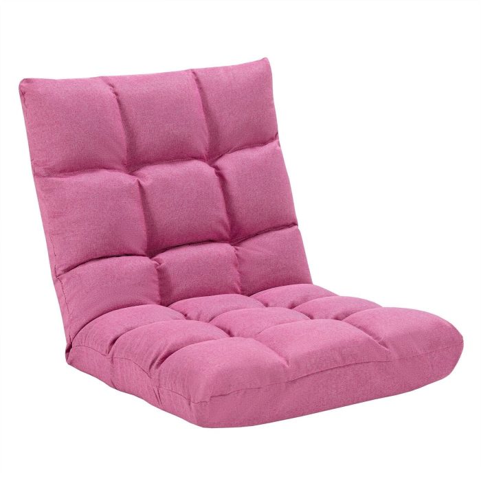 Adjustable Floor Gaming Sofa Chair 14-Position Cushioned Folding - Pink - Image 1