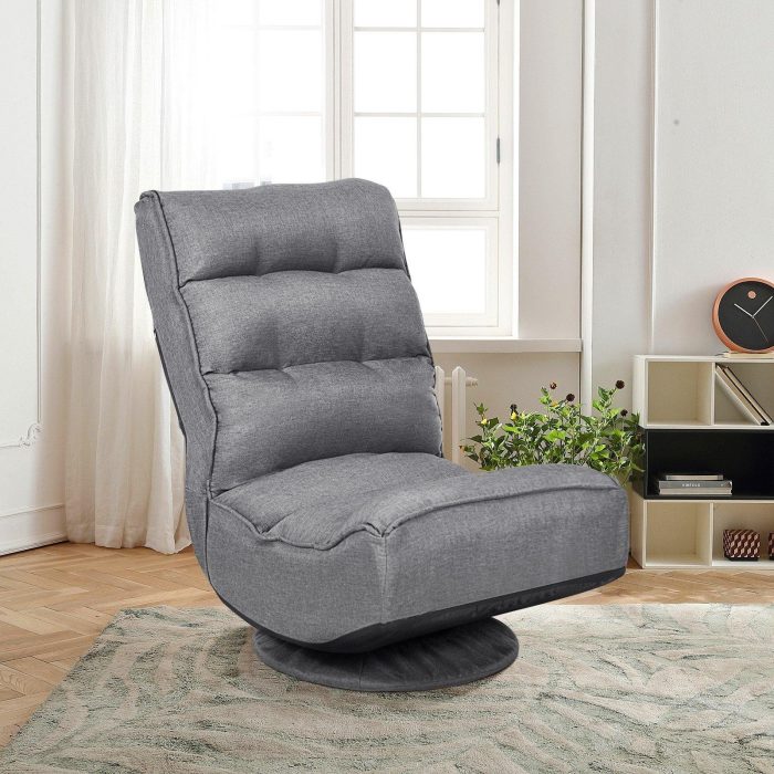 360 Degree Swivel Floor Chair, Lazy Sofa Lounge Chair - Gray - Image 1