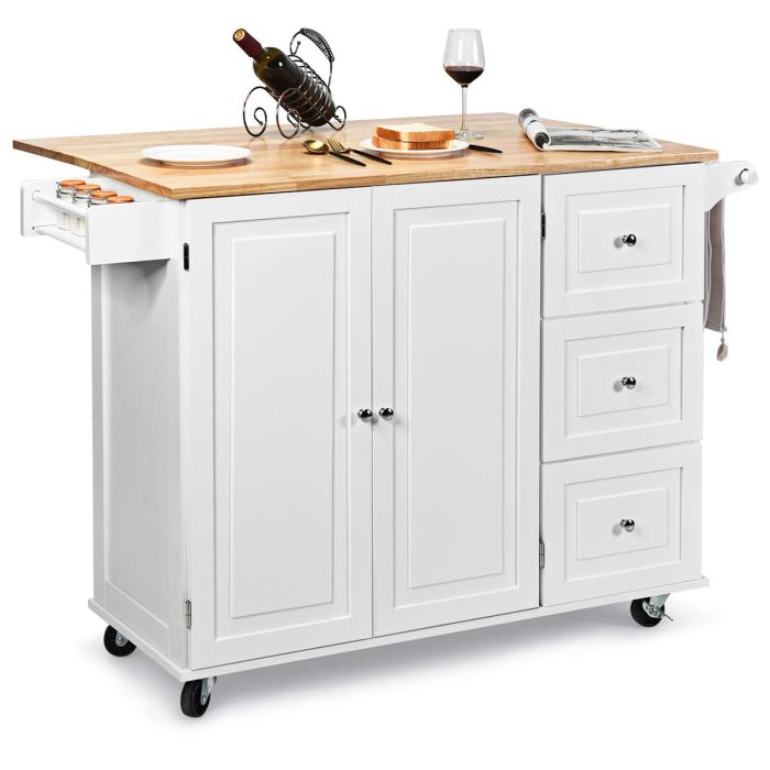 Giantex Kitchen Island Cart with Drop-Leaf Tabletop - White - Image 1