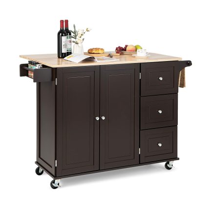 Giantex Kitchen Island Cart with Drop-Leaf Tabletop - Brown
