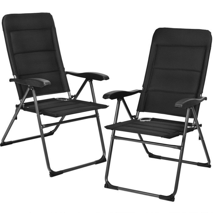 Set of 2 Patio Chairs, Folding Chairs with Adjustable Backrest - 2 - Image 1