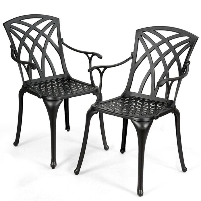 Set of 2 Outdoor Dining Chairs, Cast Aluminum Chairs with Armrest - Image 1